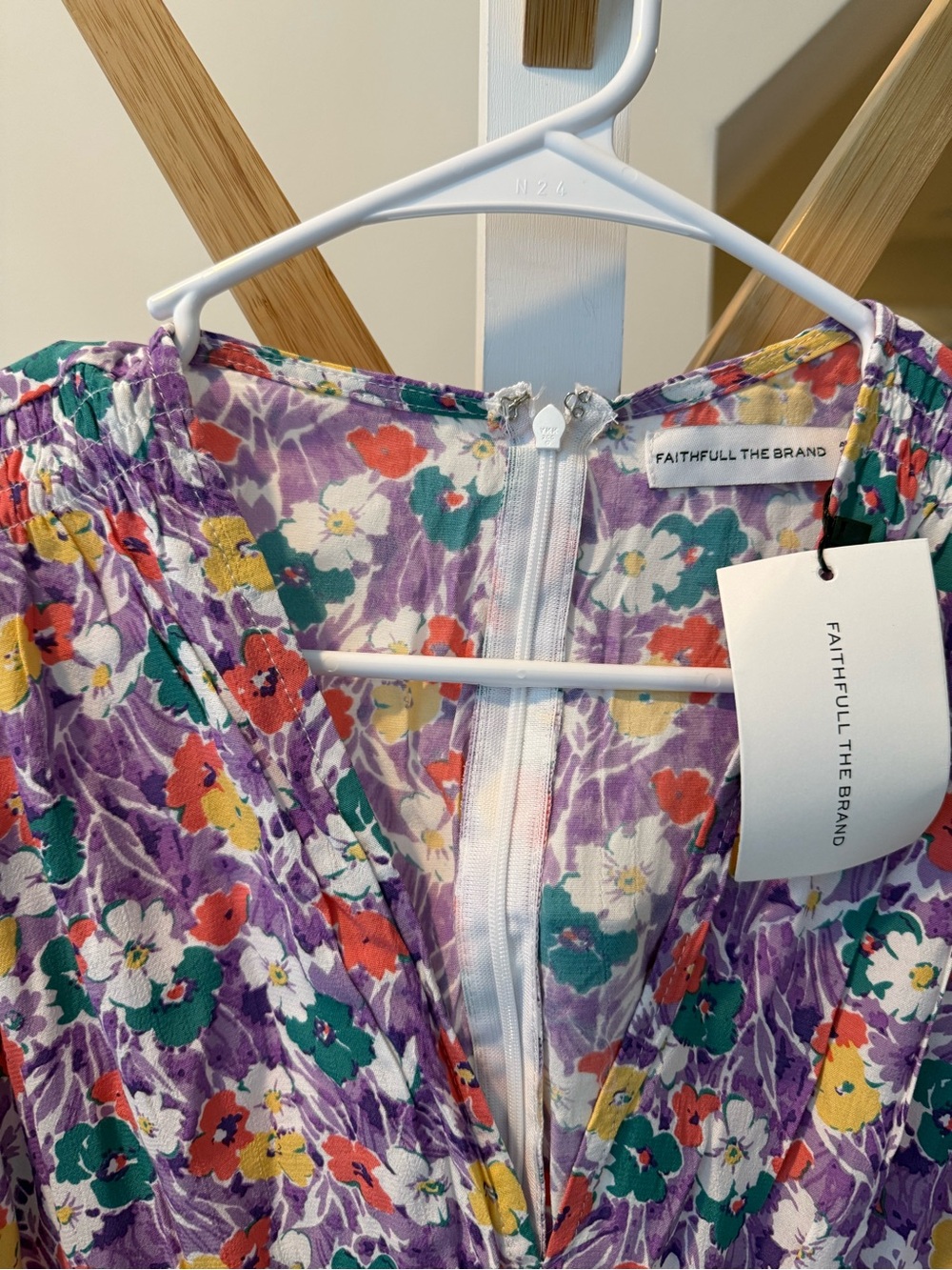 Faithfull the Brand Purple Floral Puff-Sleeve Midi Dress - Picture 2 of 8